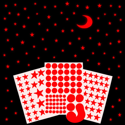 Ashamohar 21 cm Red Stars Moon Wall Stickers, 220 Star Round Small Moon Self Adhesive Sticker(Pack of 3)