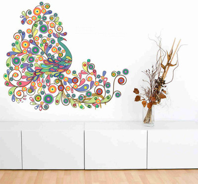 Stickerberry 60 cm Colorful Peacock Wall Sticker 60 CM X 50 CM Self Adhesive Sticker(Pack of 1)