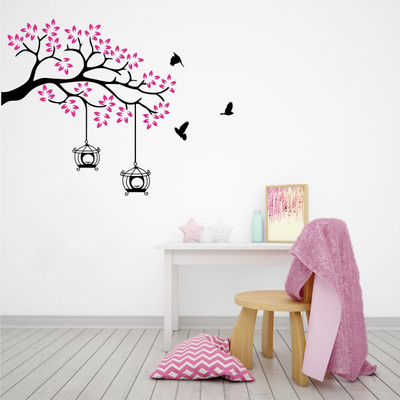rawpockets 70 cm Birds Cage On Tree Branch Self Adhesive Sticker(Pack of 1)