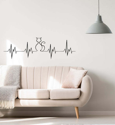 SnappyVinyl 18 cm l Heartbeat Pulse Cat Pet Abstract Self Adhesive Sticker(Pack of 1)