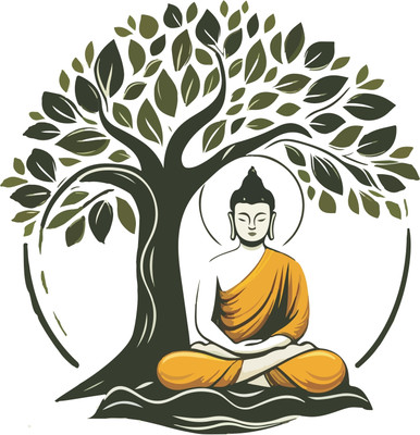CreativeEdge 64 cm Buddha sitting under a tree Self Adhesive Sticker(Pack of 1)