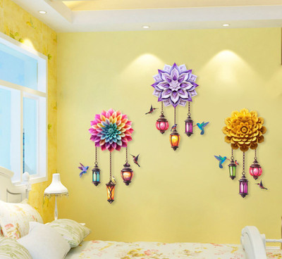 DivineDesigns 61 cm Colorful Flowers and Jhoomar Wall Sticker Self Adhesive Sticker(Pack of 1)