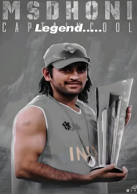 Dumdic 30 cm Legend Mahindra Singh Dhoni With ICC T-20 Trophy A4 Strong Self Adhesive Sticker(Pack of 1)