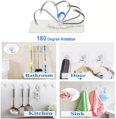 Bajud Enterprise Pack of 5 New ABS Hook Towel Hanger for Kitchen/Bathroom/Utensil PINX5.162 Transparent Towel Holder(Plastic, Stainless Steel)