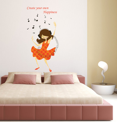 Wallzone 110 cm Create Your Own Happiness Removable Sticker(Pack of 1)