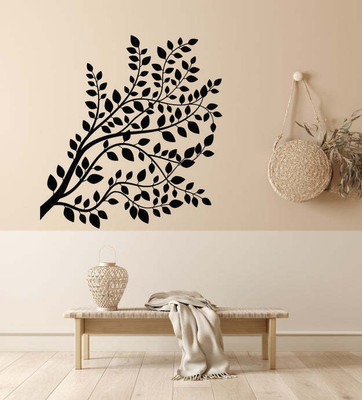 SnappyVinyl 33 cm Tree Branch Leaves Nature Forest Easy to apply Wall Sticker Self Adhesive Sticker(Pack of 1)