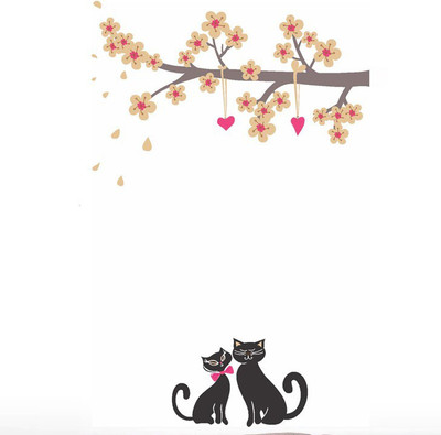 Happy Walls 12 Two Cats under Tree Self Adhesive Sticker(Pack of 1)