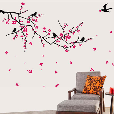 walkart 2.54 cm birds with flower branch Removable Sticker(Pack of 1)