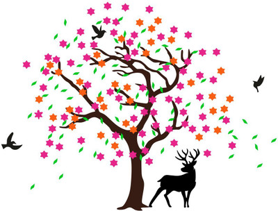 STICKER STUDIO 58 cm Tree and Deers Wall Sticker & Decal Self Adhesive Sticker(Pack of 1)