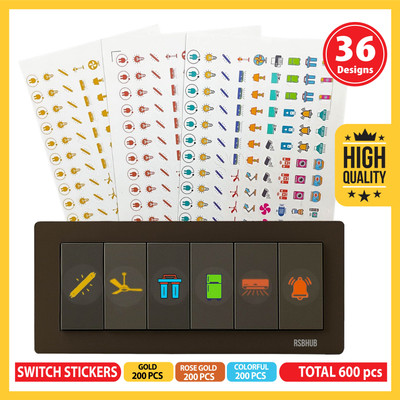 RSB HUB 1.5 cm 600+ Switch Board Button Stickers for Home,36+ Icons for Fan Light Fridge AC Self Adhesive Sticker(Pack of 1)