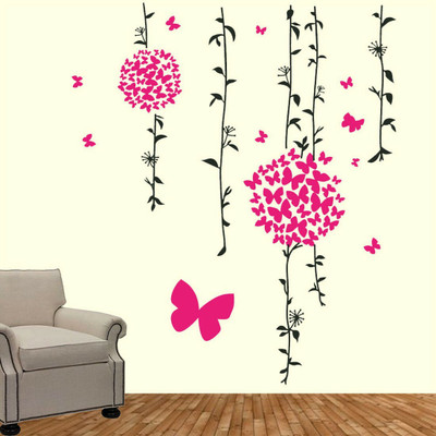 walkart 1 cm pink butterflies hanging in tree Removable Sticker(Pack of 1)