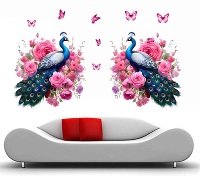 Ajay craft 55 cm Pink two peocock wall sticker Self Adhesive Sticker(Pack of 1)