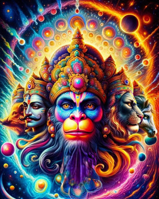 Khetal 16.5 inch Jai hanuman bajrang bali A3 size non tearable self adhesive sticker Self Adhesive Sticker(Pack of 1)