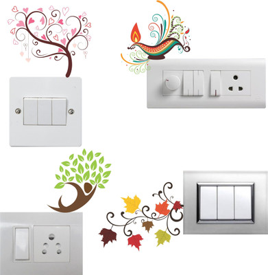 SR ENTERPRISE 10 cm Beautiful Decorative Designs Switch Board Sticker Size- 10 cm x 10 cm - Set of 4 Self Adhesive Sticker(Pack of 1)