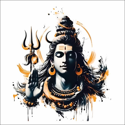 Vaishali Creation 12 inch decorative abstract the god of shiva mahadev wall sticker for home decor Reusable Sticker(Pack of 1)