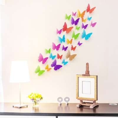 JAAMSO ROYALS 32 cm Beautiful Multicolour 3D butterfly DIY creativity wall decal Removable Sticker(Pack of 19)