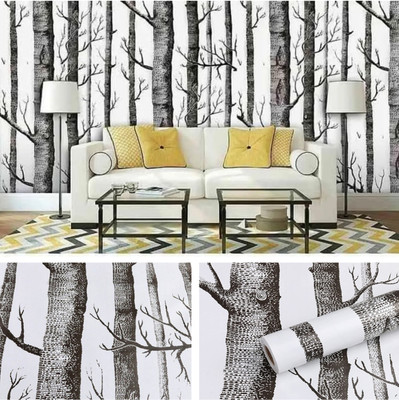 rawpockets 300 cm Black And White Tree Pattern Self Adhesive Sticker(Pack of 1)