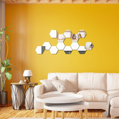 Bnezz 12.1 cm 13HexagonSilver Self Adhesive Sticker(Pack of 13)