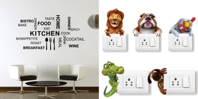 Walltech 18 cm Kitchen Quote Modern Art With Free Animals Switch Board Sticker Self Adhesive Sticker(Pack of 2)