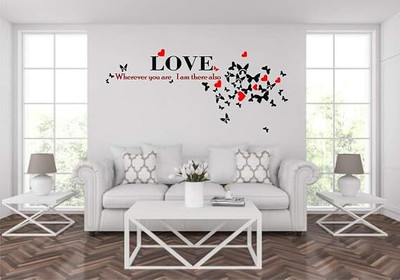 BPARTS 12 cm LOVE Quote & Butterfly Wall Sticker for Living Room Self-Adhesive PVC Wall Decal Reusable Sticker(Pack of 1)