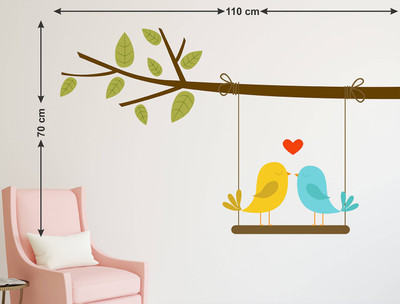 LANSTICK 106.68 cm COUPLE SPARROW WALL STICKER Self Adhesive Sticker(Pack of 1)