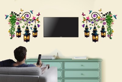 DivineDesigns 36 cm Yellow Lantern Birds Butterflies TV Side Stickers Self Adhesive Sticker(Pack of 1)