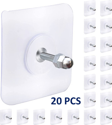 Shreejee 6 cm 20 Pcs Adhesive screw wall hooks for hanging strong hooks for photo frames Hook Self Adhesive Sticker(Pack of 20)