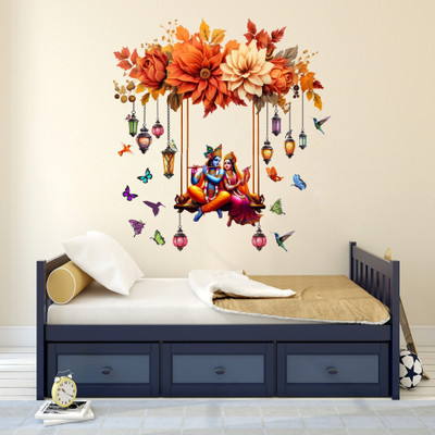 Approach Decor 65 cm Lord Krishna is sitting on a swing with Radha and playing flute Self Adhesive Sticker(Pack of 1)