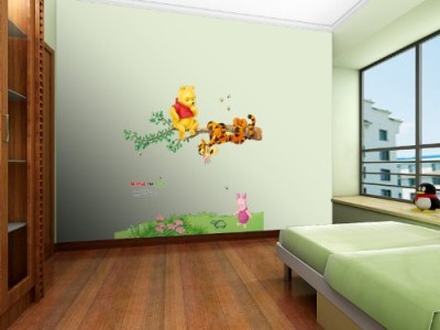 Indian Royals 70 cm Winnie the Pooh Bear Tiger Kindergarten WallSticker (50 CM X 70 CM) Self Adhesive Sticker(Pack of 1)