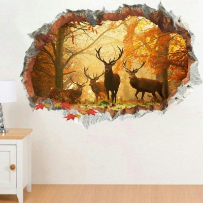 Univ 177.8 cm Univocean Forest Deer 3D Wall Poster, Wallpaper, Wall Sticker For Bedrooms Etc. Removable Sticker(Pack of 1)