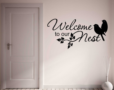 LANSTICK 55 cm WELCOME TO OUR NEST WITH BIRD STICKER Self Adhesive Sticker(Pack of 1)