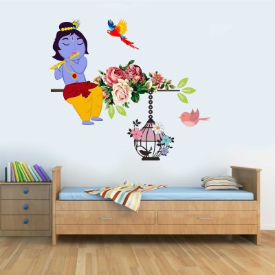 MEHMETDECOR 83 cm Krishna on branch and cages Wall Stickers & Murals Size - 83x73cm Self Adhesive Sticker(Pack of 1)