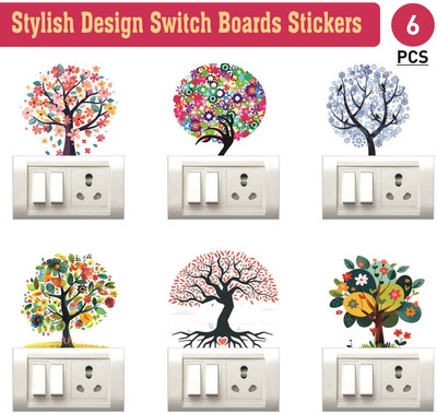 Stikor 30.5 cm Multicolor 6 Pcs Tree Switch Board Wall Sticker for Living Room Home Hall Decor Removable Sticker(Pack of 6)