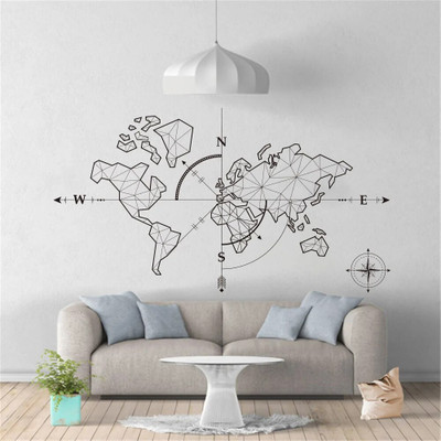 Xskin 30 cm Large World Map Compass Earth Wall Self Adhesive Sticker(Pack of 1)