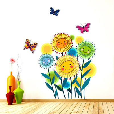 Stickerberry 50 cm Floral With Butterfly wall sticker for Home Decor 60 CM X 50 CM Self Adhesive Sticker(Pack of 1)