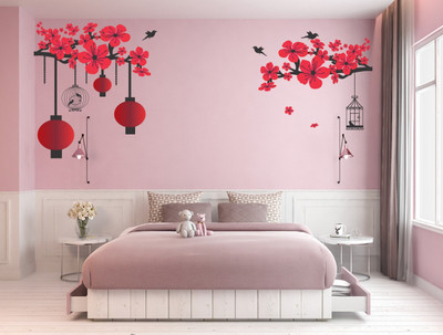 Decor vibe 139 cm Chinese Lamps in Double Sheet' Wall Sticker PVC Vinyl Self Adhesive Sticker(Pack of 2)