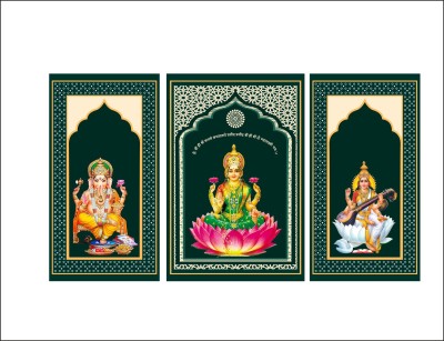 Vijaya enterprises 81 cm Lakshmi Maa Wall Poster|Ganesh,Saraswati|For Pooja Room Décor Size 32x18 inch Self Adhesive Sticker(Pack of 1)