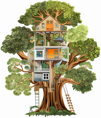 SkyOlla 60 cm Tree House Sticker – Self Adhesive Vinyl Décor for Kids’ Room, Nursery Room Self Adhesive Sticker(Pack of 1)