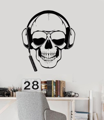 SnappyVinyl 27 cm Skull Scary Music Sun Glasses Wall Sticker PVC Vinyl Self Adhesive Sticker(Pack of 1)