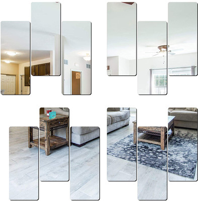 HBD SALES 14.9 cm 12 Silver Acrylic Rectangle Mirror Wall Sticker for Decorate Home-15x8 cm Self Adhesive Sticker(Pack of 12)