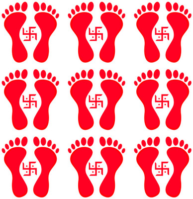 STIXY 8 cm Red Lakshmi Charan Paduka Waterproof Sticker – Set of 9 (8x9 cm Each) Self Adhesive Sticker(Pack of 9)