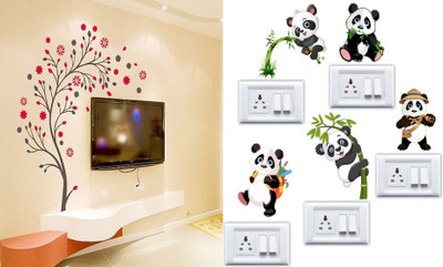 GharKraft 90 cm Ghar Kraft Set Of 2 Wall Sticker Magical Tree And Sb Panda Wall Sticker Self Adhesive Sticker(Pack of 2)