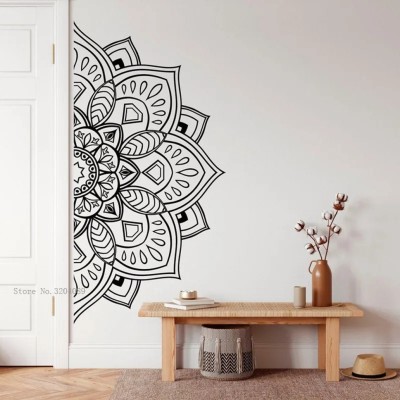 SnappyVinyl 42 cm Half Mandala Wall Art for Meditation Self Adhesive Sticker(Pack of 1)