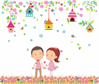 Aashrut decor 77 cm Valentine's Day Special Cute Couple Wall Sticker Decal , 77cm x 91cm Self Adhesive Sticker(Pack of 1)