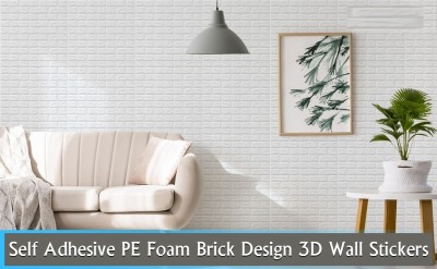 ZWINKO 70 cm 3D White Brick Foam Wallpaper Self Adhesive Sticker(70 x 77 cm) Self Adhesive Sticker(Pack of 2)