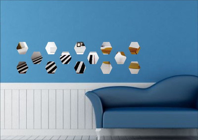 wall1ders 127 cm Wall1ders Hexagon Silver Self Adhesive Sticker(Pack of 14)