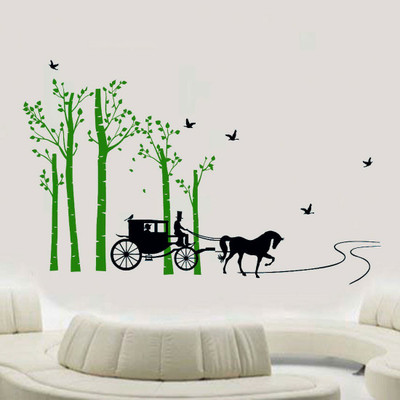 walkart 1 cm horse cart with tree birds Removable Sticker(Pack of 1)