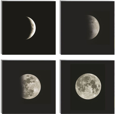 voorkoms 8 inch Moon Phases Wall Art Set Of 4 Modern Black Space Canvas Painting Self Adhesive Sticker(Pack of 4)