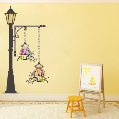 Decor hubb 95 cm Hanging Lamp with Cages wall sticker for home décor ( 95 cm x 50 cm ) Self Adhesive Sticker(Pack of 1)