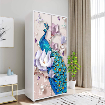 We Kreate 213 cm 3D Embossed Peacock Laminated Decorative Almirah wallpaper Self Adhesive Sticker(Pack of 1)